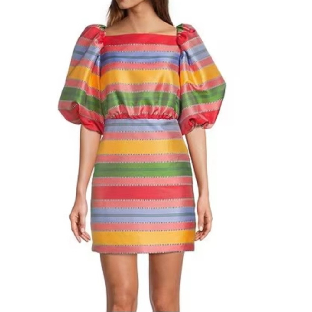 Antonio Melani x The Nat Note Nell Striped Jacquard Puff Sleeve Dress - Size 6 - Picture 2 of 12